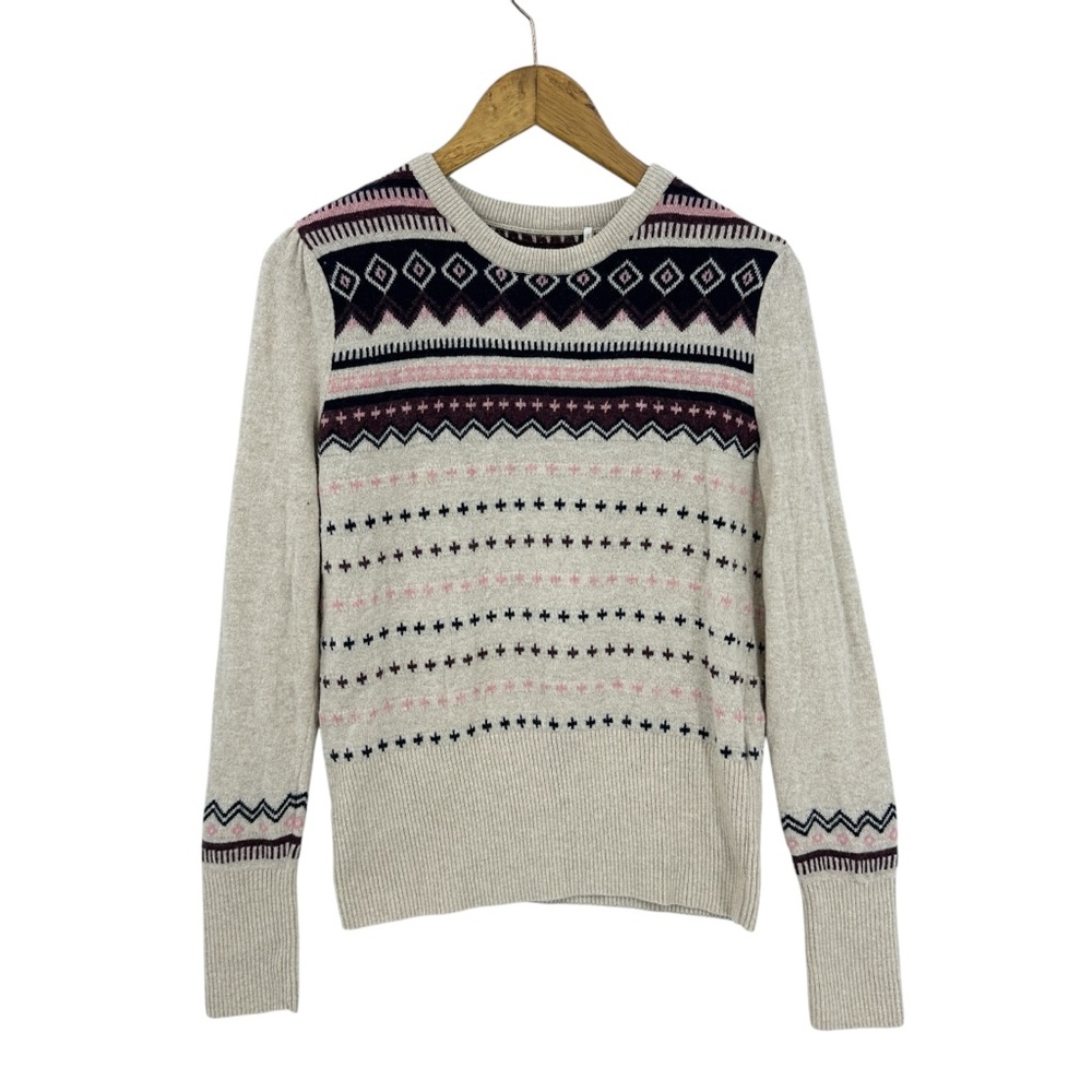 BARBOUR Birch Knit Sweater Wool Blend Fair Isle Oatmeal
